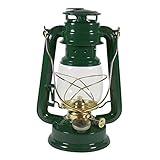 Heinze Petroleumlampe grün, mit vermessingten Elementen, Sturmlaterne, Höhe 24 cm, Einfülldeckel mit Kindersicherung, Leuchtdauer ca. 15 Std.