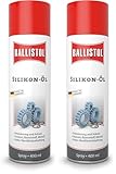 BALLISTOL 25307 Silikon-Öl 400ml Spray – Mineralöl-freie Schmierung für Gummi, Polymere, Plastik, Metalle - Säurefrei, weiß (Packung mit 2)
