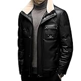 ABNMJKI Outdoor-Daunenjacken für Herren Winter Coat White Duck Down Jacket Men's Casual Zipper Fur Collar Down Jacket Coat Solid Color Thick Warm Snow Coat(Black,XX-Large)