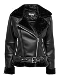 ONLY Damen Onlagnete Faux Leather Biker Jkt Otw Denim Jacket, Schwarz, S EU