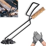 Kaminzange: 40cm Schwerlast Kaminholzzange Feuerholzzange, Universal lange Brennholzzange, Outdoor Kohlenzange, Anti-Verbrühung Feuerholzzange für Lagerfeuer und Kaminöfen mit Paar Handschuhe