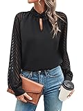 GORGLITTER Damen Blusen Elegant Hemdbluse Mesh Raglanärmel Oberteil Langarmshirt Business Outfit Blusetop Schwarz M