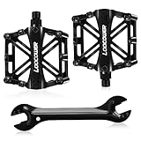 Loocower Fahrrad Radfahren Bike Pedale, Neue Aluminiumlegierung Anti Skid Mountain Pedale für 9/16 Zoll mit kostenloser Installation Tool (Schwarz)