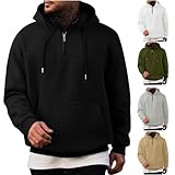 UHouse 1/4 Zip Hoodie Herren Baumwolle Sweatshirt mit Kapuze Freizeit Pullover Oversize Hoody Männer Sport Kapuzenpullover Einfarbig Kapuzenpulli Casual Herbst Winter Kleidung Schwarz XL