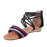 HOOUDO Wander Sandalen Damen, Arch Support Mit Orthopädische Damen Schuhe Zurück Hausschuhe Reißverschluss Strand Multicolor Damensandalen (Black, 40) Rutschfeste Offene Keilabsatz Schwarze