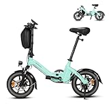 Bodywel T16PRO Mini E Bike 14 Zoll Elektrofahrrad 250W 36V/7.8AH Akku mit APP Funk Max 35km 4.5 Zoll LED Display für Herren Damen,Reichweite Max 45 km (Blau)