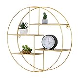 Wandregal aus Holz, schwebend, rund, dekorativ, für Wohnzimmer, Schlafzimmer und Küche, Shabby-Chic-Stil, skandinavischer Stil, 70 x 16 x 70 cm, goldfarben