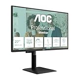 AOC Q27P4CV 27-Zoll-WQHD-Monitor, 120 Hz, IPS-Panel, 4 ms GtG, Adaptive Sync, HDR-Modus, Höhenverstellung, Lautsprecher, (2560 x 1440, 1 x HDMI 2.0, DP 1.4, USB-Hub), Schwarz