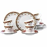 Ritzenhoff & Breker 18-teiliges Geschirr-Set Weihnachten Kaffeeservice, Tradition, 6 Kuchenteller ø 19 cm / 6 Kaffeetassen 200 ml / 6 Kaffeeuntertassen ø 14,5 cm, Porzellan, Spülmaschinenfest