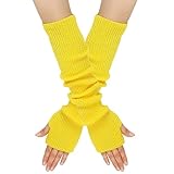 Fingerlose Handschuhe, Armwärmer für Damen, lange Armstulpen, gestrickt, ellbogenlang, Daumenloch, Handschuhe für schneebedecktes kaltes Wetter (gelb)