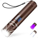 Taschenlampe LED/UV Aufladbar 2 in 1, Laitver Superhell Taschenlampen 395nm Mini Schwarzlicht 6 Modi, Zoombar Lange Akkulaufzeit Wasserdischt, für Beleuchtung & Erkennung von Tierurin -Braun