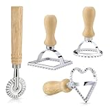 SXCCNW Ravioli Ausstecher Former, 4 Stück Ravioli Ausstecher Set, Ravioli Roller mit Holzgriff, Edelstahl Ravioli Ausstecher Set für Ravioli Pasta Knödel Werkzeug Keks, YHDM-244