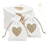 SLTAXAR 30 Stück jutesäckchen Herz Kleine Säckchen 10x14cm Jute Geschenktüten mit Herz Geschenkanhänger kleine säckchen zum Befüllen Jutebeutel Leinensäckchen für Hochzeit Party Geschenke Süßigkeiten