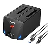 FIDECO Festplatten Dockingstation, USB 3.2 Gen1 Festplatten Docking Station für 2,5 & 3,5 Zoll SATA HDD SSD, Festplatten Klonstation mit Typ-C-Anschluss, Unterstützt Offline Klonfunktion und UASP