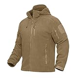 MAGCOMSEN Übergangsjacke Herren Winddicht Fleecejacke Winter Militär Kapuzenjacke Herren US Armee Outdoorjacke Reißverschluss Warme Trekkingjacke Khaki L