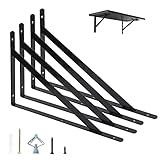 Regalhalterung 400 X 250 mm, 4 Stück Regalwinkel Schwarz Metall 16 Inch, 90 Grad Regalträger, Regalträger für Wandmontage und Gipskarton, Tragkraft 120 kg