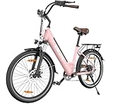 ESKUTE C100 E-Bike, 26 Zoll Elektrofahrrad, E-Cityrad 250W HeckMotor, 375Wh Wechselakku,bis zu 60km, LCD-Display, Tiefeinsteiger E-CityBike Für Damen und Herren Erwachsene, Rosa