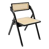 SuhoFutus Retro Klappbarer Rattan-Stuhl, Hochlehner aus Massivholz und klappbarem Polyrattan, mit Einer Tragkraft von 100 kg, für Wohnzimmer, Terrassen, Restaurants, Empfänge (Schwarz)