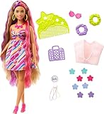 Barbie HCM89 - Totally Hair Puppe (Blond/Bunte Haare) im Blumen Print Kleid mit 15 Zubehör Teilen für tolle Looks, Mehrfarbig, Spielzeug für Kinder ab 3 Jahren