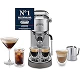De'Longhi Dedica Duo - Perfetto Kompakte Siebträgermaschine Espressomaschine mit Soft-Touch-Icons, manuellem Milchaufschäumer für Espresso, Cappuccino und Cold Brew, 15cm breit, Metall (EC890.M)