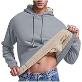 EMATOP Fleece Pullover Herren Warm Gefüttert Sweatshirt Lässig Langarm Hoodie Leichte Einfarbig Kapuzenpullover Winter Dickes Fleecepullover Weich Bequem Oberteile Baumwolle Kapuzenpulli Tops