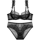 Necalisi Damen-BHS Schwarz Damen BH Set, Push Up BH und Slip Set Gepolstertes Spitze Bügel BH Unterwäscheset Set BHS Frauen 70E