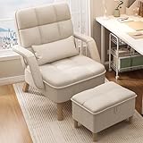 Heyijia Sessel Wohnzimmer Relax, Lazy Chair mit Ottomane, Moderner Sofa-Sessel mit Fußhocker, 3-Winkel-liegefunktion, Fußhocker mit Stauraum