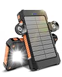 Power Bank 26800 mAh mit Solar, Powerbank Externe Akkus 3 USB Anschlüsse mit DREI Modi Taschenlampen Dauerlicht/SOS/Stroboskop Saugnapfhalterung IPX7 wasserdichte Outdoor Powerbank für Handy(Orange)