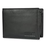 MOKIES Premium Leder Geldbörse Herren - extra stabile Doppelnaht - Querformat mit 9 Fächer - RFID - Portmonee für Männer - Brieftasche Geldbeutel Wallet (G305 Schwarz)