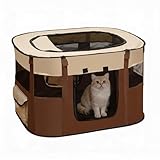 Welpenauslauf, Haustier-Entbindungsstation, Tragbarer Tierlaufstall, Laufstall für Welpen, für Hunde, Katzen, Kaninchen, Frettchen und Meerschweinchen, 110 * 85 * 58 cm, Kaffee