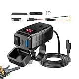 USB Charger Motorrad - PD 3.0 Schnellladeanschluss mit Voltmeter Display und Buchse | USB Port Netzteil Phone Tablets SAT, wetterfestes Motorzubehör zum Aufladen