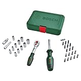 Bosch Ratschen / ¼'Steckschlüsselsatz-Set, 34-teilig (hochwertiger und vielseitiger Steckschlüsselsatz für zahlreiche Heimwerkeraufgaben; ergonomischer Griff mit Softgrip; magnetische Bit-Aufnahme)