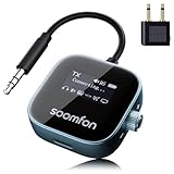 SOOMFON Bluetooth 5.3 Sender Klinke mit Display, 2 in 1 Bluetooth Transmitter Empfänger Splitter für 2 Kopfhörer wie Airpods, Klinke Audio Adapter mit Akku für Flugzeug, TV, Fitness und Stereoanlage