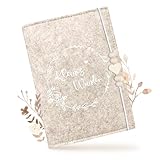 Mutterpasshülle aus Filz für Deutschen Mutterpass – Beige mit Holzperlen & Holzherz, Mutterpass Schutzhülle zur Aufbewahrung von Dokumenten & Ultraschallfotos, Geschenkidee für Schwangere & zukünftige