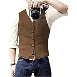 Solovedress Herren Casual Wolle Fischgrätmuster Anzug Weste V-Ausschnitt Tweed Weste für Hochzeit Groomsmen(Braun,L)