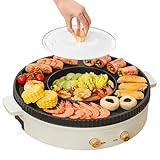 Hotpot 2-in-1 Elektro-Kochtopf und Grill, 1360 W, multifunktionaler Warmkochtopf mit Trennwand, Antihaftbeschichtung, Dual-Temperaturkontrolle, kombinierter Grillrost für den Innenbereich für 2-6