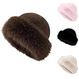Battnot Mütze Damen Fellmütze Pelzmütze Damen Weihnachtsmütze plüschmütze Warm Weich Damenmütze Kunstfell Faux Fuchs Pelz Warm Weich Russische Kunstpelzmütze für Reisen, Skifahren, Wandern
