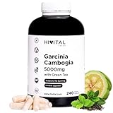 Garcinia Cambogia 5000 mg. 240 vegane Kapseln für 4 Monate. Natürliches Garcinia Cambogia 60% HCA mit natürlichem Grüntee. Natürlicher Fettverbrenner, der den Appetit hemmt und beim Abnehmen hilft