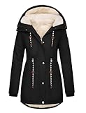 Xnova Wintermantel Damen Winterjacke Parka Lang Warm Gefütterter mit Kapuze, Teddyfleece Mäntel Reißverschluss Winterparka Mittlere Baumwolle Kapuzenmantel Fleece Wärme Frauen(Schwarz, S)