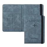 ILIYAH Reisepasshüllen Passport Hülle Reisepass Hülle Passport Cover RFID Blocker Kartenhülle Pass Hülle Multifunktional Karten- und Geldschlitze(Graublau)