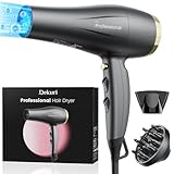 Dekuri Leicht Haartrockner Ionen bewahrt Feuchtigkeit Volumen, Schnelles Trocknen Fön,Föhn mit Diffusor,3 Heiz 2 Gebläsestufen für Haar, für Familie, Reisen,grau (Charcoal Gray)