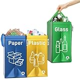 Norggo Mülltrennung – Set mit 3 Behältern für Papier, Kunststoff und Glas – Set Mülltrennung in Recyclingfarbe – Behälter für die Mülltrennung