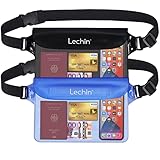 Lechin 2 Stück transparent wasserdichte Beutel mit verstellbarem wasserdichte Tasche,IP68 wasserdichte Handyhülle wasserfeste Bauchtasche für Strand,Wassersport, Schwimmen, Boot, Fahren