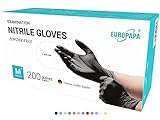 EUROPAPA® 200x Einweghandschuhe Nitrilhandschuhe puderfrei Untersuchungshandschuhe EN455 EN374 latexfrei Einmalhandschuhe Handschuhe in Gr. S, M, L & XL verfügbar (M, Schwarz)