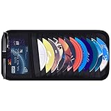 Auto CD Hülle Halterung, Wisdompro Fahrzeug Sonnenblende Organizer für Autos mit 12 DVD-Aufbewahrungshüllen, 1 Netztasche, 1 Stifthalter und Gummiband (Schwarz)