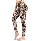 Sanpetix Hohe Taille weiche Leggings Damen, Frauen Dehnbare Hose für Damen, Fitnessstudio Leopard LXL