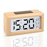 JOPHEK Wecker Digital, Wecker Digital aus Holz mit Großem LCD-Display Datum Temperatur Automatischem Lichtsensor Digitaler Uhr mit Snooze Moduls für Schlafzimmer Bett (Batterie Nicht Enthalten)