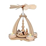 Dekohelden24 Tischpyramide aus Buchenholz, REH mit Futterhaus ca 24 cm