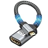 JSAUX Micro HDMI auf HDMI Adapter, Micro HDMI Stecker auf HDMI 2.0 Buchse Kabel, 4K@60Hz HDR 3D Dolby 18Gbps, Kompatibel mit Smartphones, Tablets, Kameras und andere vergoldete Geräte-Grau
