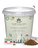 Gartenkorn Rasen Volldünger & Bodenaktivator, Langzeit Rasendünger 5kg Eimer für 33m² für Frühjahr, Sommer & Herbst, organischer Dünger mit Stickstoff, Phosphor & Kalium, Bio-Langzeitdünger.